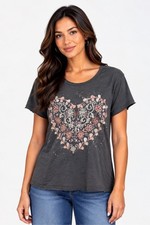 NWT Kyla Seo Comfort Sirena Tee Dark Grey Embroidered Heart Floral Sz S Small picture