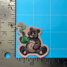 Psychedelic Monster Sticker (GREEN POTION BEAR) Halloween Horror, Matte Decal picture
