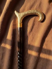 Brass Handle Collapsible Walking Cane, 3 Piece Twisted Wooden Travel Stick picture