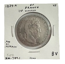 1839-A France Louis Philippe I 2nd Kingdom 25g .900 Silver Coin KM#749 picture