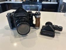 Pentax 6x7 67 Late Body Mirror Up MLU 105mm f/2.4 Lens  Wooden Grip TTL Meter picture