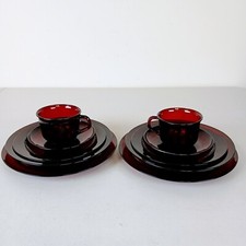 Arcoroc Ruby Red Glass Dinnerware Plates 5 Piece Place Setting Two Complete Sets picture
