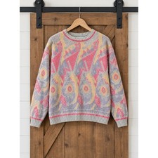 Vintage 80s Genesis Sweater Womens Medium Pink Purple Abstract Geometric Knit picture