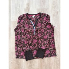 Sundance Floral Embroider Waffle Knit Henley Top Brown Purple Long Sleeve Large picture