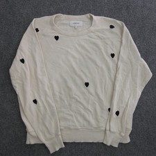 The Great Sweatshirt Womens 1 White Fleece Crewneck Pullover Hearts Made USA picture