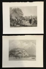 1850s, INDIAN BURIAL GROUND & INDIANS IN COUNCIL, Seth Eastman Lithograph Prints picture