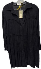 ASA Roiii Aofur Black Shirt Dress Button Up Smocked Gauzy Tier Boho Witch Goth-S picture