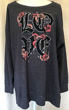 NEW Torrid Women’s Fleece Pullover Sweatshirt Gray Gothic Love Rose Graphic 1X picture