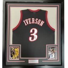 FRAMED Signed ALLEN IVERSON 35x39 Philadelphia Black Jersey JSA COA picture