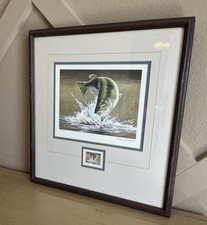 Maynard Reece Signed Numbered 1982 Bass Research Foundation Stamp & Print Framed picture