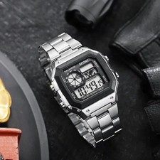 YIKAZE Luxury Stainless Steel Sport Watch Men Digital LED Military Waterproof picture