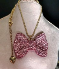 Betsey Johnson Pink Rhinestone Bow Necklace picture