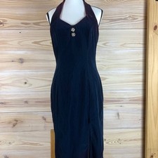 VTG Jump Apparal Maxi Dress Womens 7/8 Velvet Halter Rhinestone Slit Gown picture