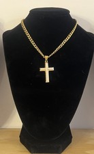 Men's 316 L Stainless Steel CZ Gold Cross Pendant 5mm Cuban Link Chain picture