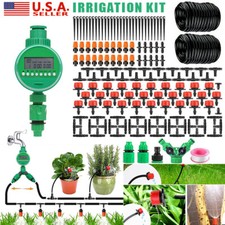 130ft Drip Irrigation System Plant Timer Self Garden Watering Hose Spray Kit US picture