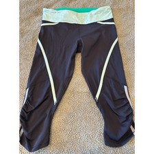 Lululemon Run Pace Crop Leggings Black Mint Polka Dot Vintage Rare Size 6 picture