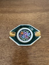 Vintage Schumann Bavaria Ashtray Trinket Plate Green Gold Floral picture