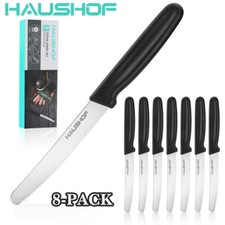 HAUSHOF 8PC Steak Knives Set Serrated Premium Stainless Steel with Gift Box NEW picture