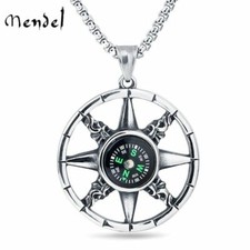 MENDEL Cool Mens Working Nautical Compass Necklace Pendant Stainless Steel Chain picture