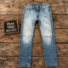 Diesel Viker Mens 29x32 Straight Leg Distressed Light Wash Jeans Made in Italy picture