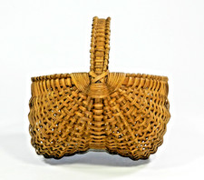 Vintage Handcrafted Woven Wicker Buttocks Basket Rustic Farmhouse Egg Carrier picture