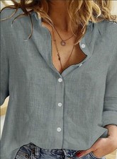 Long Sleeve Linen Casual Button Up Shirt For Spring & Fall, Women's Clothing picture