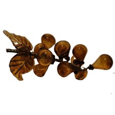 Vintage MCM Hand Blown Amber Art Glass Bunch of Grapes  picture