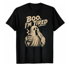 Boo I'm Tired Funny Ghost Coffee T-Shirt Vintage Spooky Season Premium Print Tee picture
