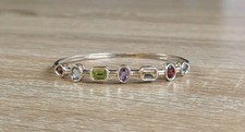 Vintage 10K Yellow Gold Multi Gemstone Bezel Station Bangle Bracelet PJMI Signed picture