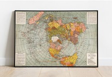 Flat Earth World War II Map Polar Azimuthal Equidistant Projection Poster picture