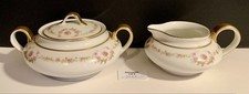 Theodore Haviland Limoges Sugar Bowl & Creamer Schleiger 1097 Pink Roses & Gold picture
