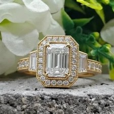 4.10 Ct Emerald Cut  Lab Created  Diamond Wedding Ring 14K Yellow Gold picture
