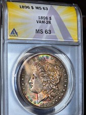 1890 Morgan Silver Dollar ANACS MS63 Rainbow Toned Coin VAM 28 Toner $1 UNC BU picture