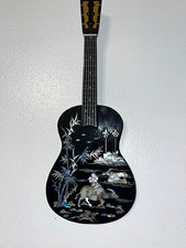 Black Parlor Acoustic Guitar 6-String Right-Handed Wood w/ Painted Asian Scene picture