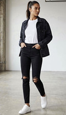 NWT Express Women's Skinny High Rise Black Dark Wash Distressed Denim Jeans 8R picture