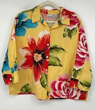 Chico's Women’s Linen Floral Collared Button-Up Blouse/Jacket Long Sleeve Size 2 picture