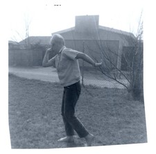 1960s Barefoot Young Boy Playing Outside Front Yard Lawn Vintage Photo picture