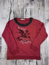Y2K Ed Hardy Christian Audigier Beaded Long Sleeve Long Shirt Red Womens Size L picture