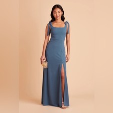 Birdy Grey Alex Crepe Twilight Blue Tie Strap Maxi Dress Extra Small picture