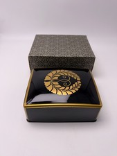 Vintage Japanese Lacquerware Lidded Box Black Gold Kamon Crest Original Box picture