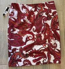 NWT Grace Elements Paisley Pencil Skirt Red Orange White Size 8 MSRP $49 Office picture