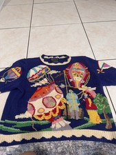 Vintage Berek Sweater Hot Air Balloon Scene Handknit Pima Womens M 1992 Colorful picture