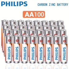 NEW Philips 100PCS AA Carbon Zinc Batteries 1.5V for Remote Controls Wall Clocks picture