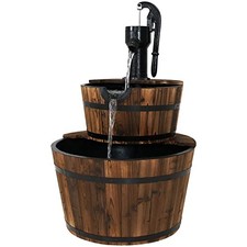 BROWN - SUNNYDAZE DECOR SUNNYDAZE 2-TIER WOOD BARREL WATER FOUNTAIN picture