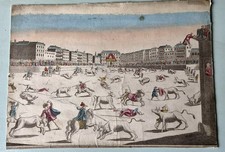 Old & rare handcolored optica prent Bull fight Plaza mayor , Madrid , 1760 picture