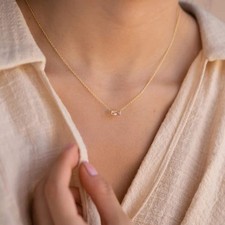 Birthstone Charm Necklace for Women — Baguette CZ Pendant, 18K Gold Plated picture