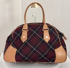 Burberry Blue Label Vintage Blue Red Nova Check Nylon Leather Boston Bowling Bag picture
