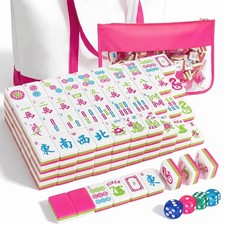 Soulchen 3 Layer American Mahjong Set, 168 Pcs Green and Pink Tiles with 2 Ca... picture
