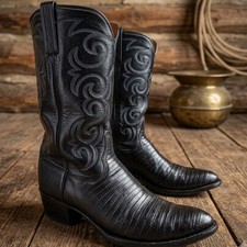VNT. Lucchese San Antonio Mens Black Lizard Skin Western Cowboy Boots 23208 12B picture