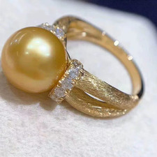 gorgeous 10-11mm south sea round gold pearl ring 925s(T) picture